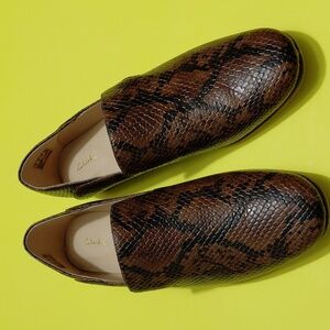 CLARK'S  Pure Viola Women's  Leather  Snake Print Loafers - 9.5M